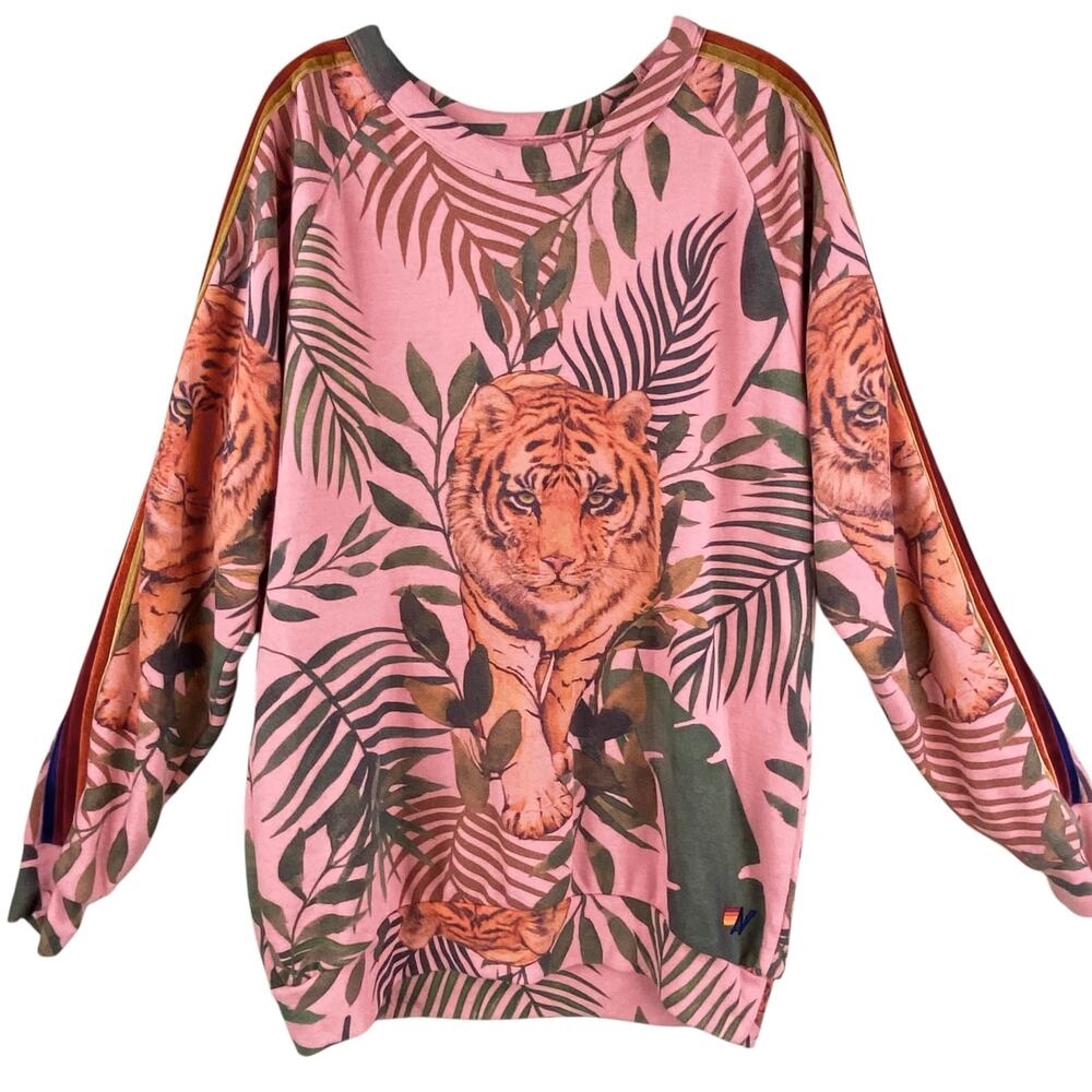 Aviator Nation Sweatshirt Size XL Pink Tiger Jungle Velvet Stripes - Picture 1 of 8